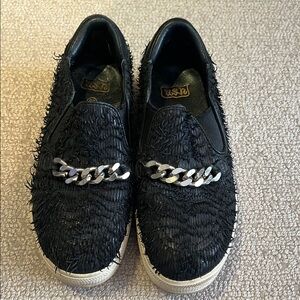ASH Trendy Black Slip-On Sneakers with Silver Chain Detail. Size 37.